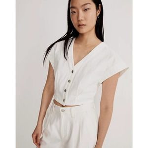 Madewell Denim Cap-Sleeve Crop Top Size 10 NWT